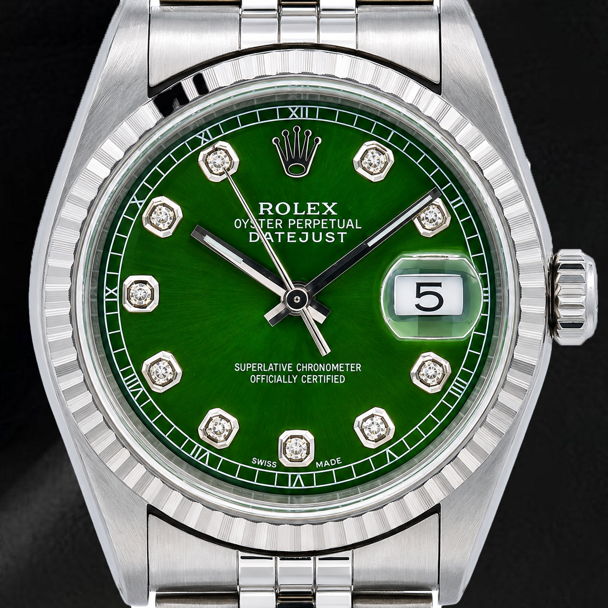 Rolex Datejust 16220 36 mm Orologio in Acciaio Inossidabile con Quadrante Verde con Diamanti