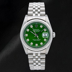 Rolex Datejust 16220 36 mm Orologio in Acciaio Inossidabile con Quadrante Verde con Diamanti