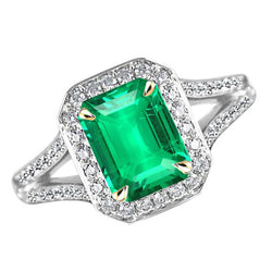 Scintillante Gambo Diviso Smeraldo Fine Anello con Gemma – 2
