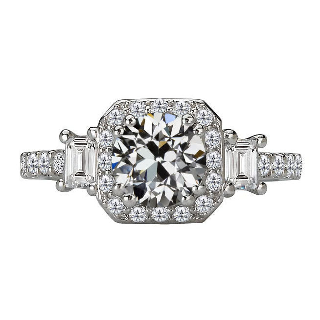 Cuscino Antico Diamante Fine anello in Oro Bianco 14K – vista principale
