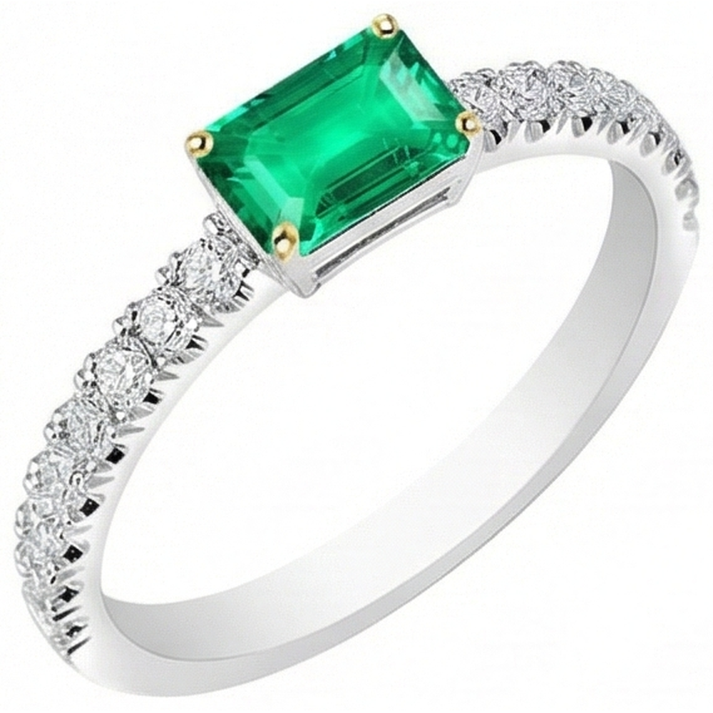 Anello Pietra Colorata Oro Due Toni 14K con Smeraldo – vista laterale