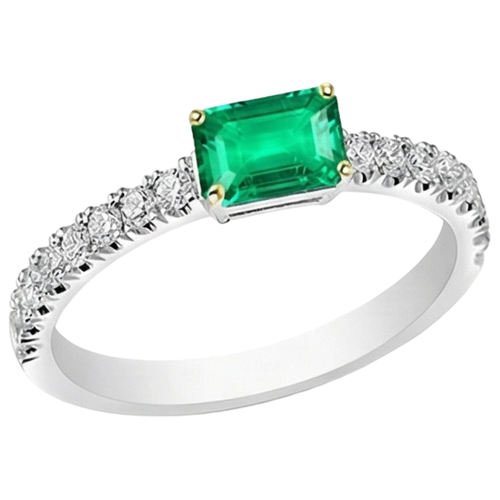 Anello Pietra Colorata Oro Due Toni 14K con Smeraldo – vista angolare