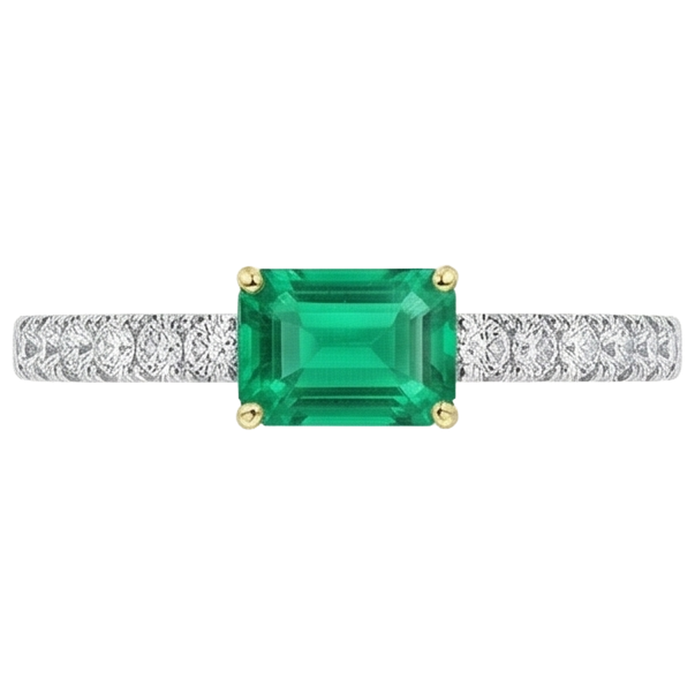 Smeraldo Anello Pietra Colorata 1-carati Oro Due Toni 14K – vista profilo
