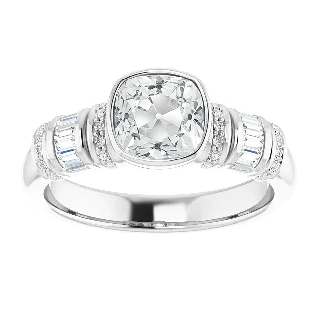 Diamante Fine Taglio Cushion Anello di Fidanzamento in Oro Bianco 14K – vista principale