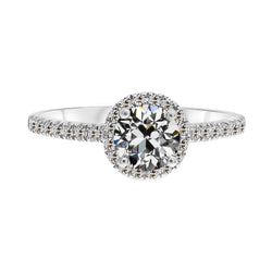 Elegante Taglio Old Mine Diamante Fine Anello con Pavé Halo
