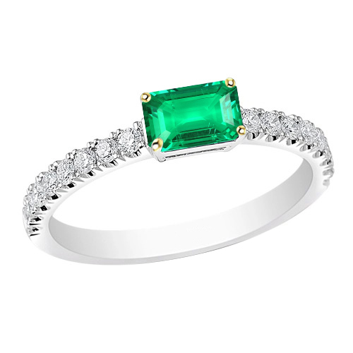 Anello Pietra Colorata Oro Due Toni 14K con Smeraldo – vista principale