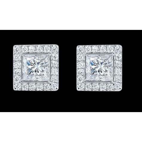 Enorme 8 Ct. Princess Center Naturale Diamond Stud Halo Orecchini Paio