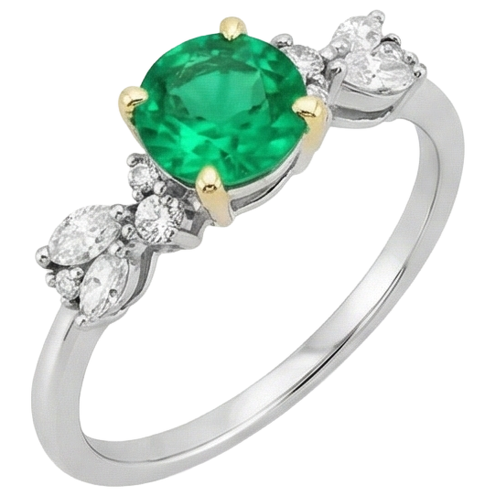 Anello con Pietra Preziosa Oro 14 Carati Bicolore con Smeraldo Fine – vista angolare