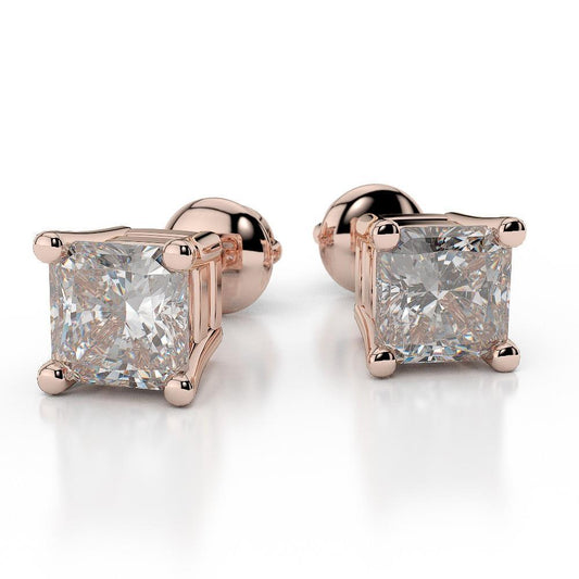 F Vs1 Orecchini A Bottone Da Donna Con Naturale Diamanti Scintillanti Da 3.50 Ct In Oro Rosa 14K