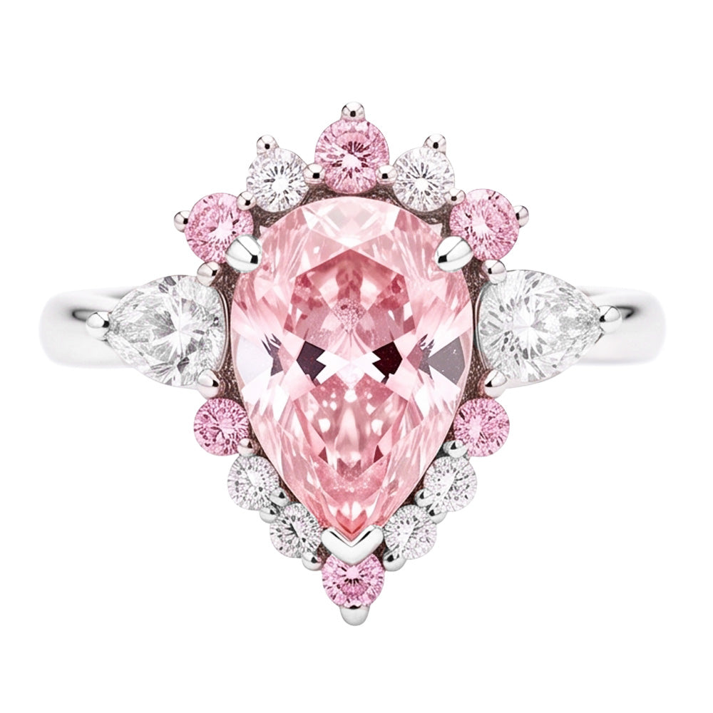Anello di Fidanzamento in Platino con Diamante Fancy Rosa Naturale Taglio a Goccia da 2 Carati e Semi Halo