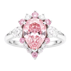 Anello di Fidanzamento in Platino con Diamante Fancy Rosa Naturale Taglio a Goccia da 2 Carati e Semi Halo