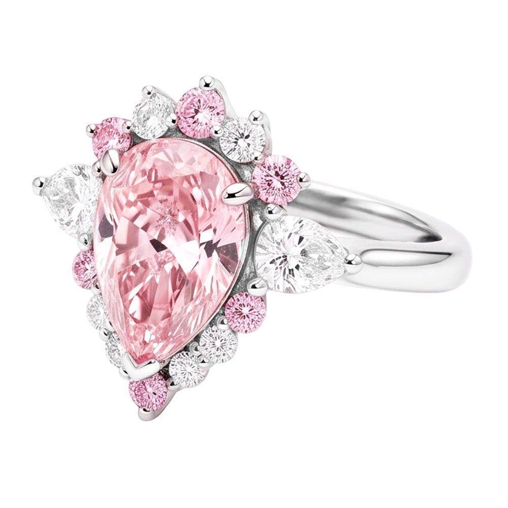 Anello di Fidanzamento in Platino con Diamante Fancy Rosa Naturale Taglio a Goccia da 2 Carati e Semi Halo