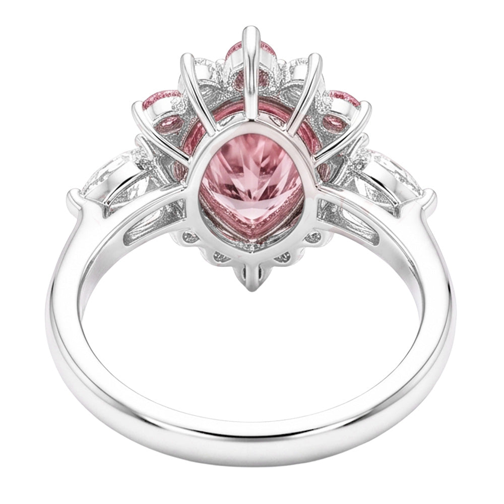 Anello di Fidanzamento in Platino con Diamante Fancy Rosa Naturale Taglio a Goccia da 2 Carati e Semi Halo