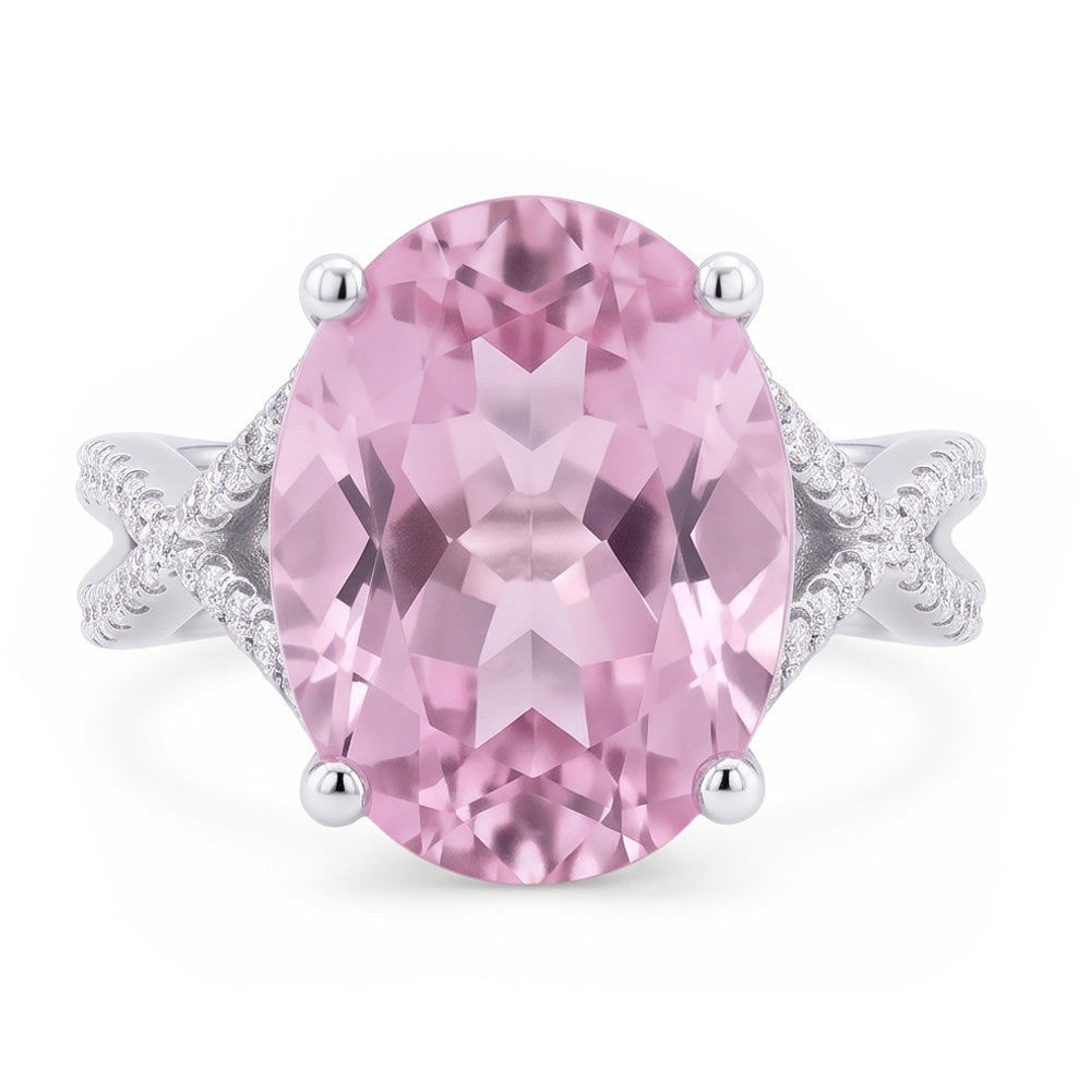 Fancy Pink Kunzite Diamond Ring Lady Gioielli in oro 14.50 carati