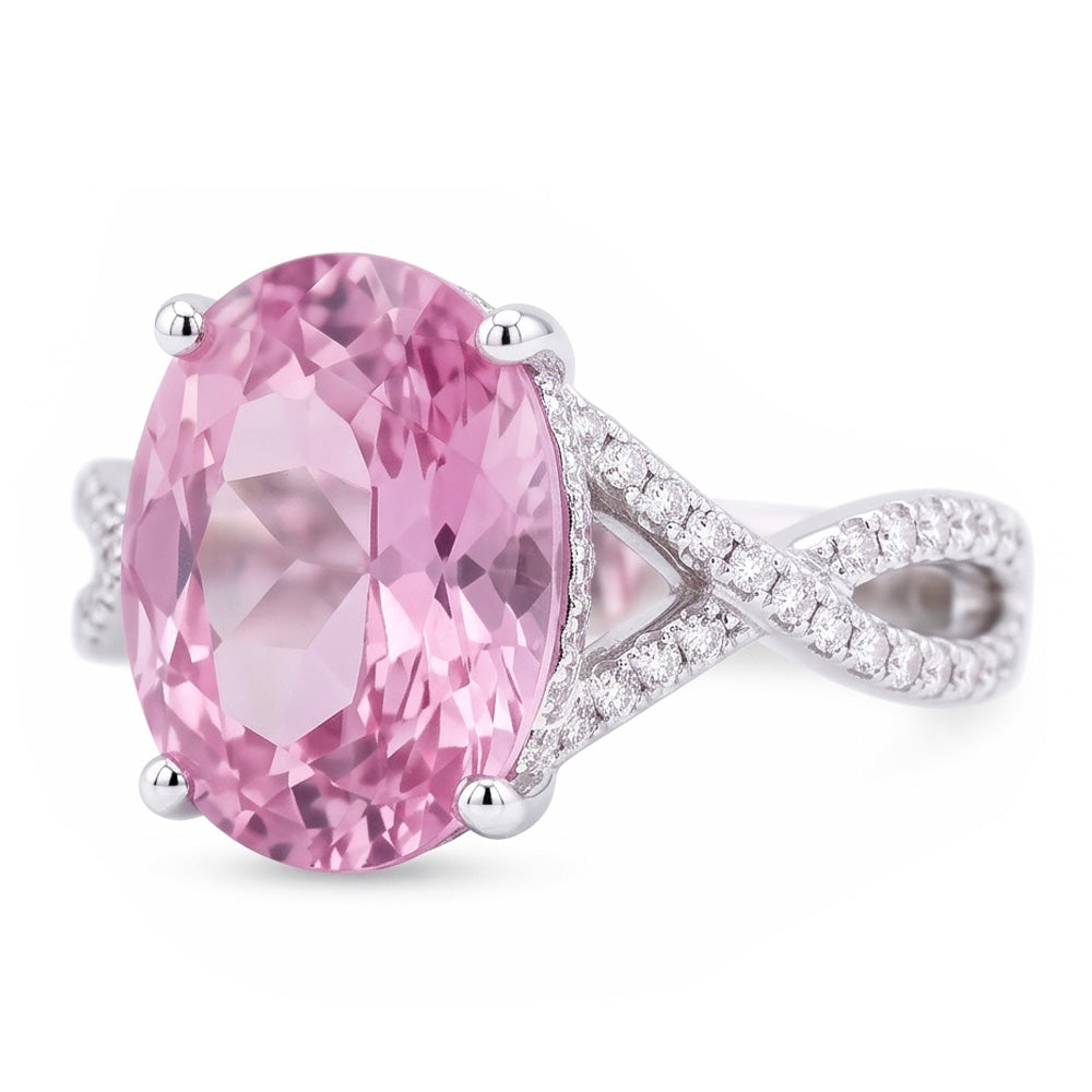 Fancy Pink Kunzite Diamond Ring Lady Gioielli in oro 14.50 carati