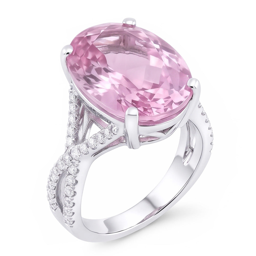 Fancy Pink Kunzite Diamond Ring Lady Gioielli in oro 14.50 carati
