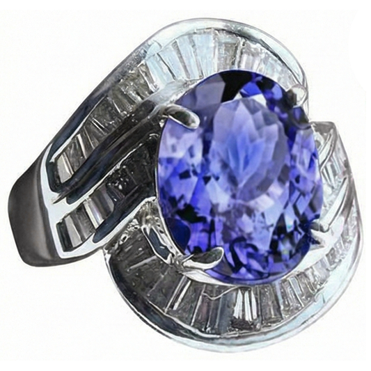 vero baguette tanzanite 5carati anello angolo laterale