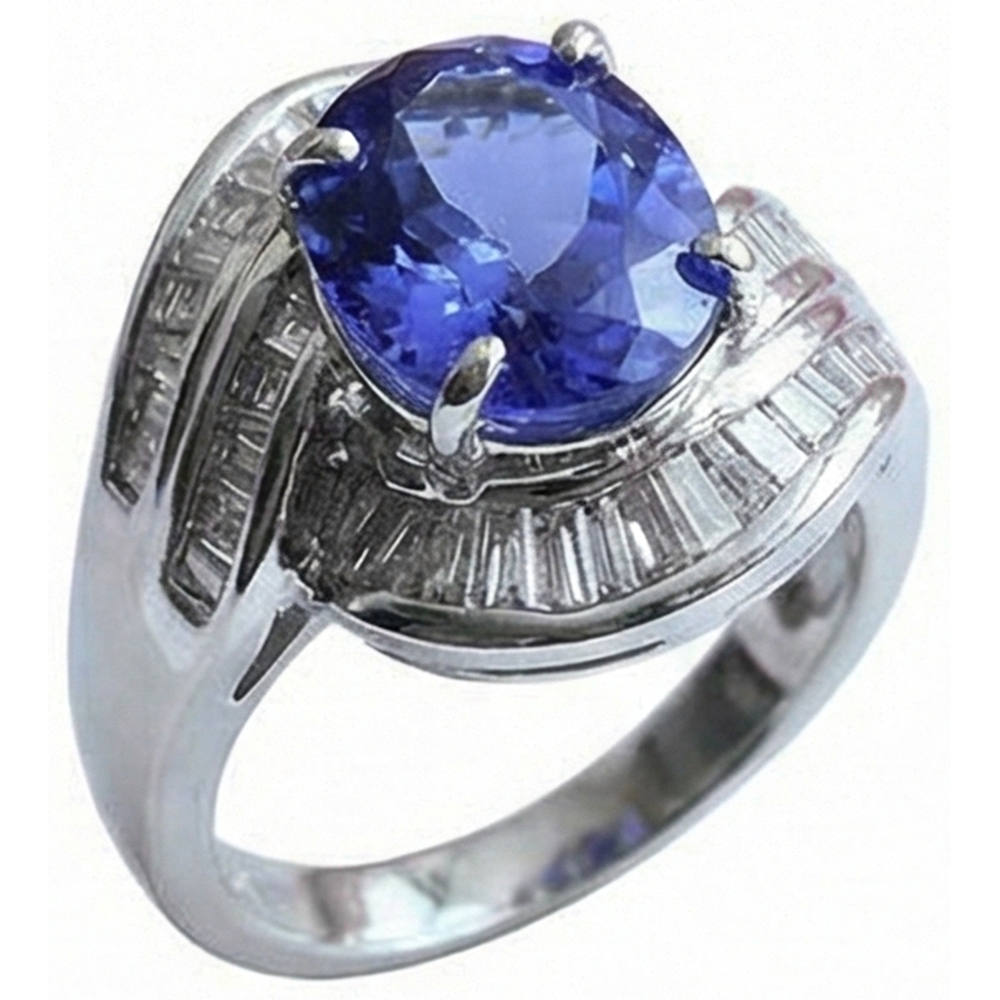 vero baguette tanzanite 5carati anello dettaglio ravvicinato