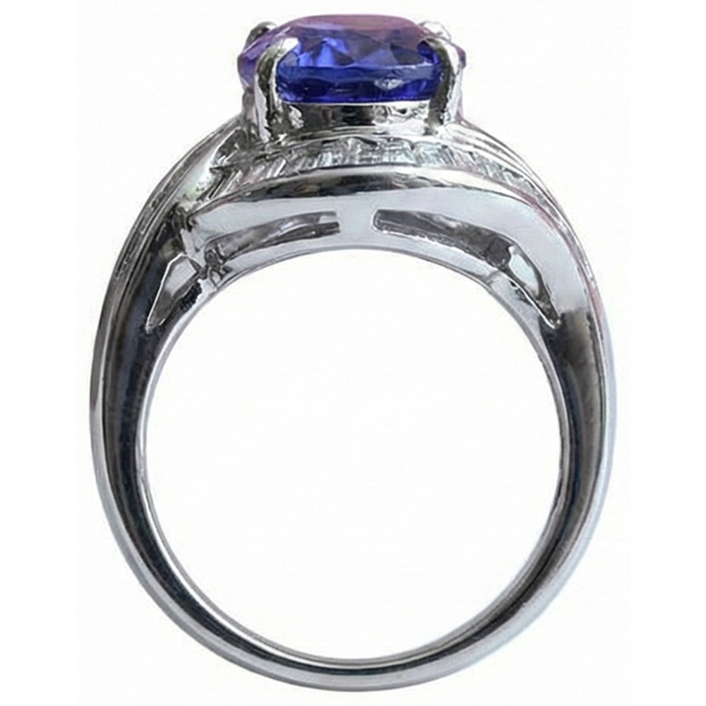 vero baguette tanzanite 5carati anello vista di profilo