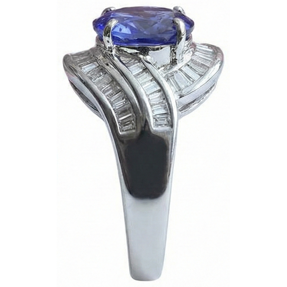vero baguette tanzanite 5carati anello su bianco