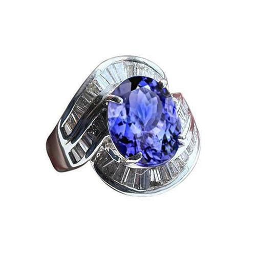 Fancy Women Anello Tanzanite Ovale E Diamanti Baguette Nuovo 5 Ct. - harrychadent.it