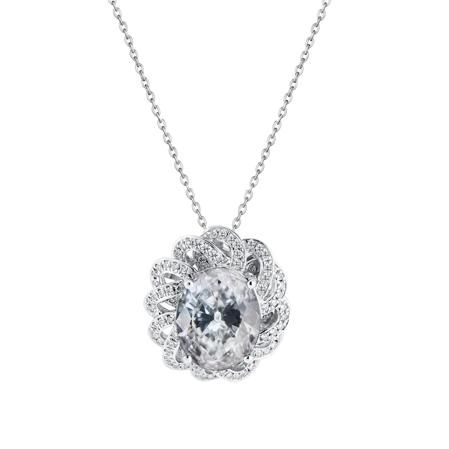 Collana Pendente Oro Bianco 14K con Diamante Fine – vista principale