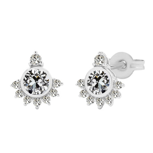 Diamante Cuscino Antico Orecchini a Lobo in Oro 14 Carati Bianco – vista principale