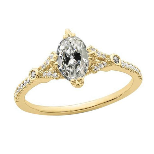 Fancy Genuino Diamante Old Mine Cut Anniversary Ring 3,50 Carati In Oro Giallo