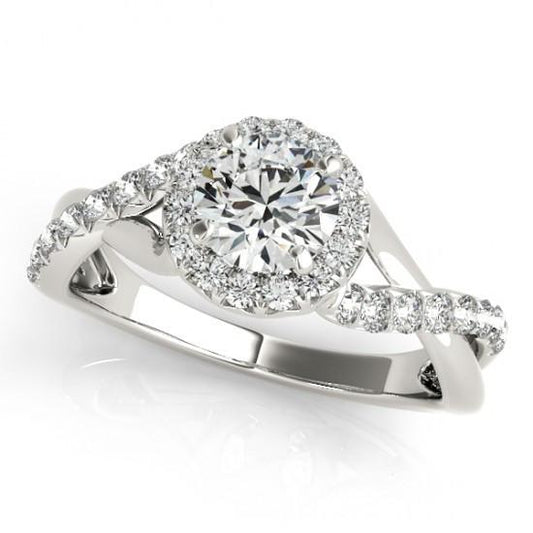 Fancy Vero Diamond Anello Di Fidanzamento Halo Twisted Shank 1.50 Carat WG 14K