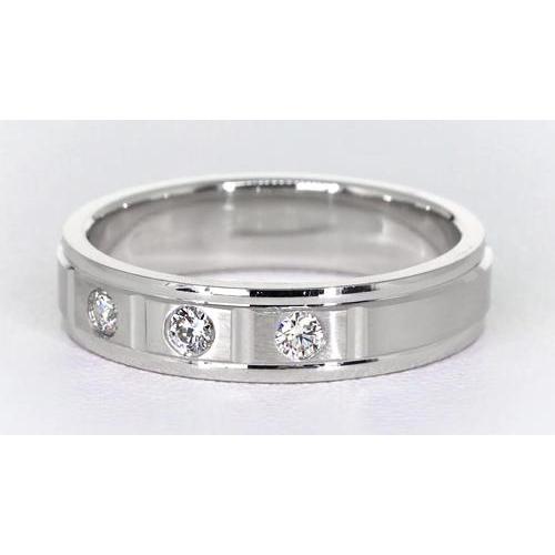 Fascia Anniversario Finitura Satinata Oro Bianco 14K Vero Diamante Rotondo 0.45 Carati