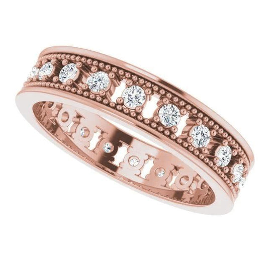 Fascia Con Genuino Diamanti Eternità Stile Antico In Oro Rosa 1 Carato 14K