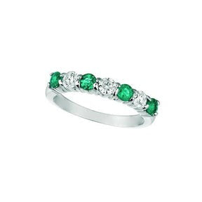 Fascia dell'eternità con 7 pietre di Verde smeraldo e diamanti. 0.70 carati. oro bianco 14 carati