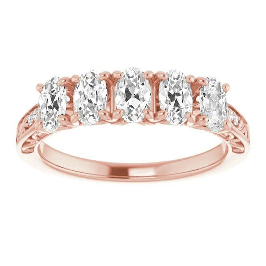Fascia Mezza Eternità Stile Antico Ovale Genuino Diamante Taglio Vecchio 7,75 Carati