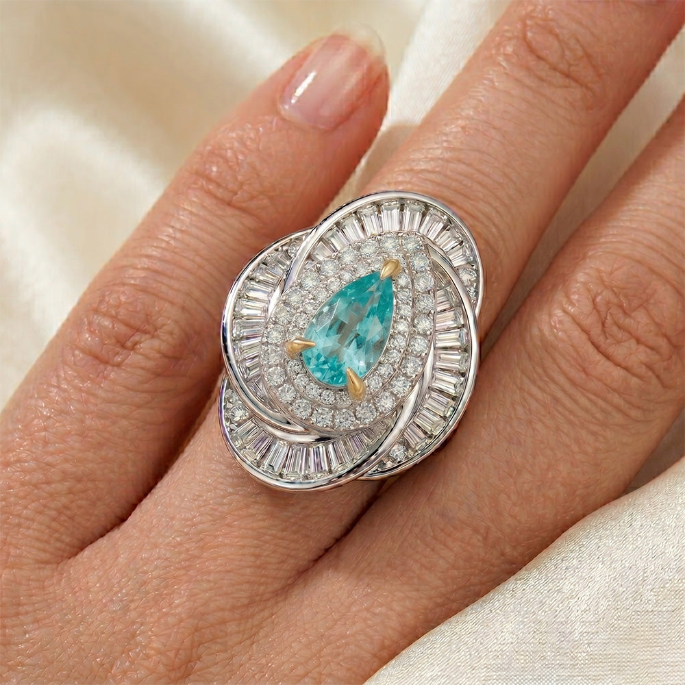Fatto a mano Anello di Fidanzamento Halo con Paraiba Neon