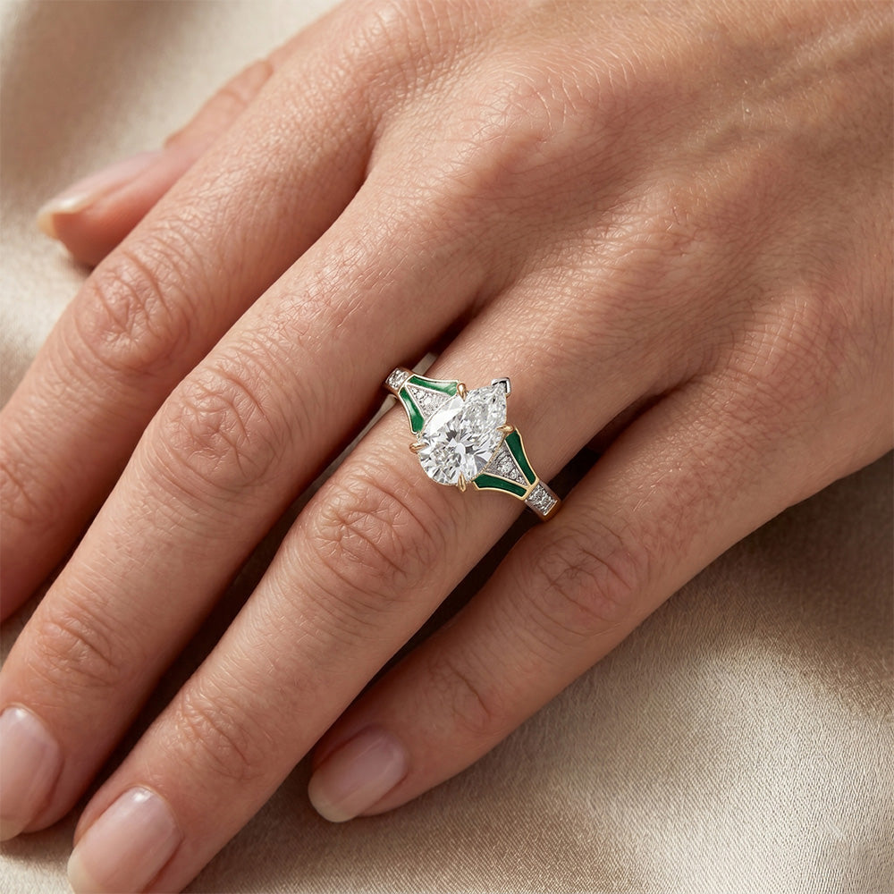 Fatto a mano Diamante Anello Solitario con Accenti 2 carati