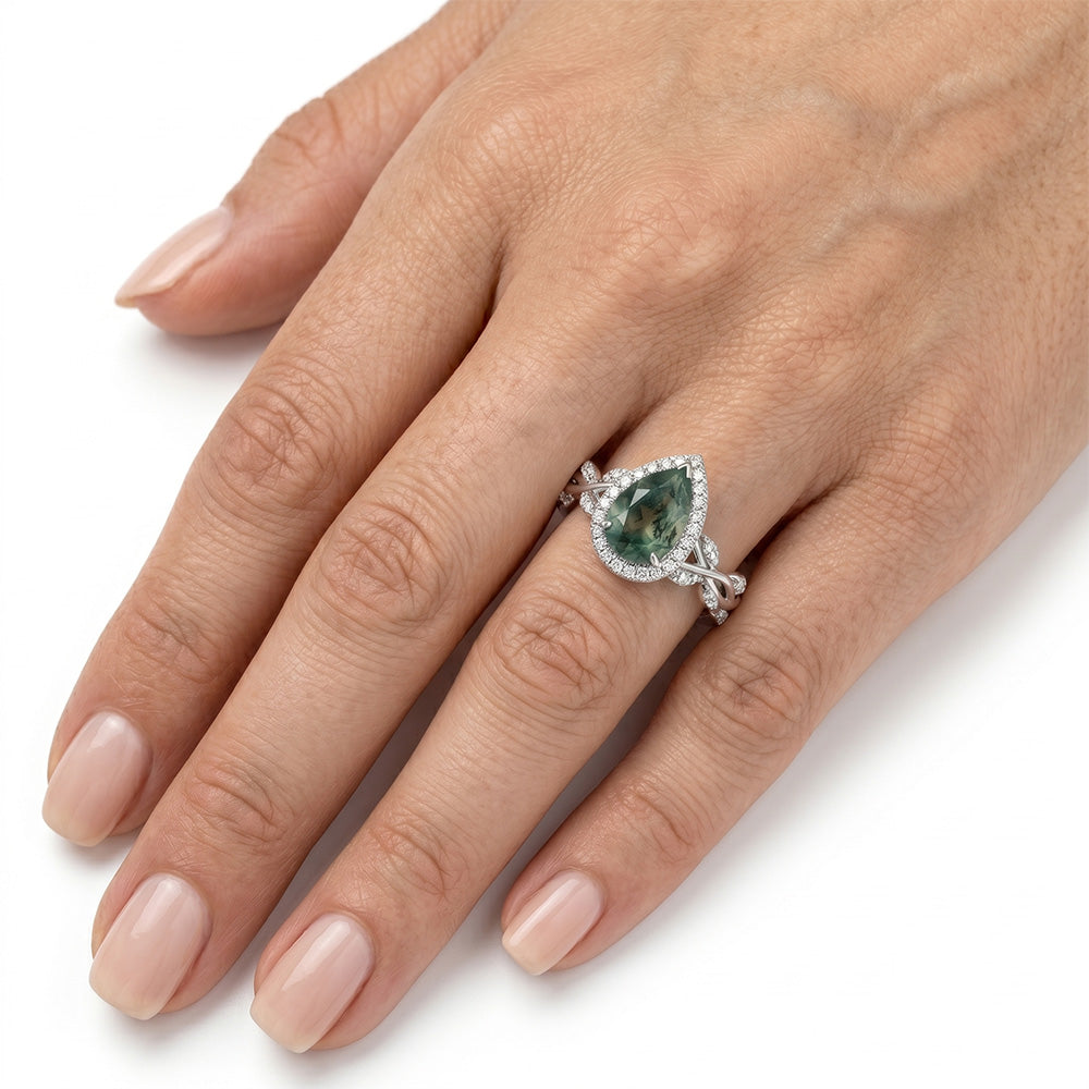 Fatto a mano VVS Moss Agate Anello con Pietra Preziosa – 3