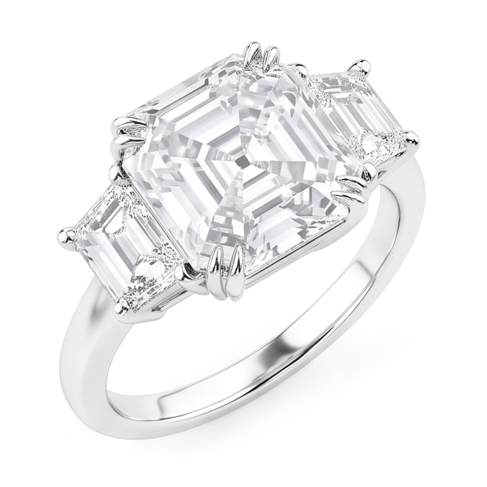 Fede Nuziale 3 Pietre Asscher E Naturale Diamanti Naturali Autentici ( non creati in laboratorio ) Trapezoidali 7.50 Carati Oro 14K