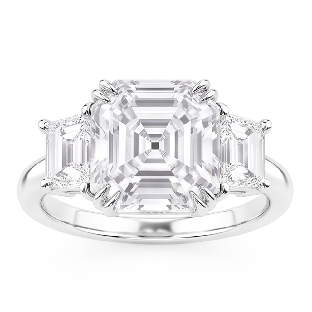 Fede Nuziale 3 Pietre Asscher E Naturale Diamanti Naturali Autentici ( non creati in laboratorio ) Trapezoidali 7.50 Carati Oro 14K