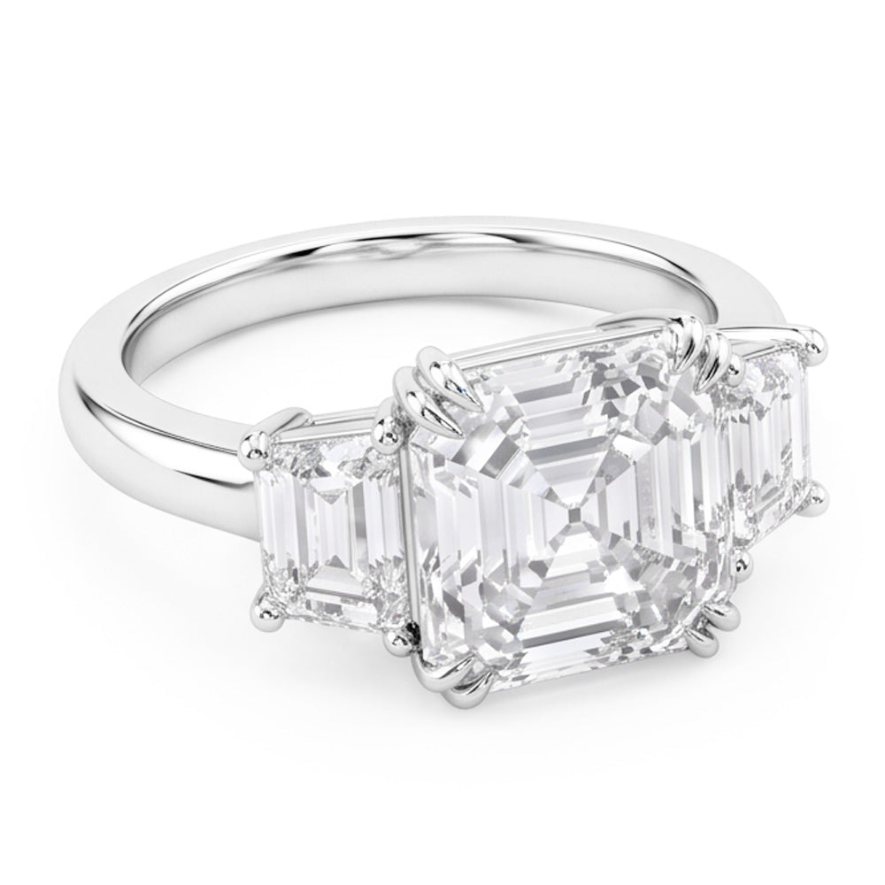 Fede Nuziale 3 Pietre Asscher E Naturale Diamanti Naturali Autentici ( non creati in laboratorio ) Trapezoidali 7.50 Carati Oro 14K