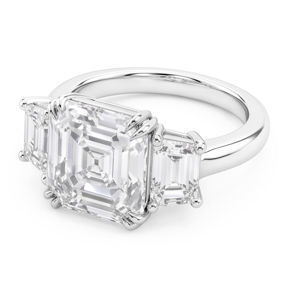 Fede Nuziale 3 Pietre Asscher E Naturale Diamanti Naturali Autentici ( non creati in laboratorio ) Trapezoidali 7.50 Carati Oro 14K