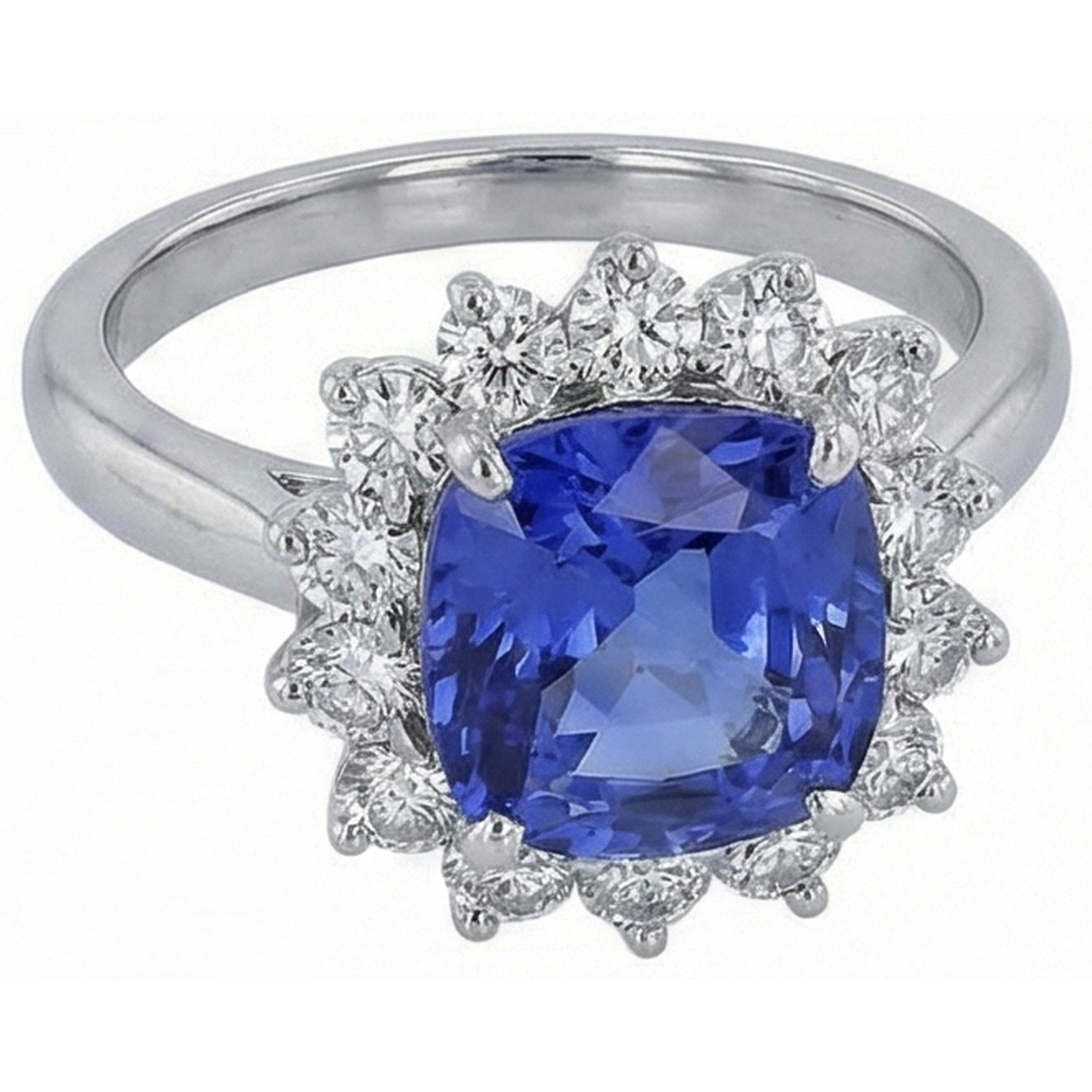 vero asscher tanzanite 3.25carati fede eternity dettaglio ravvicinato