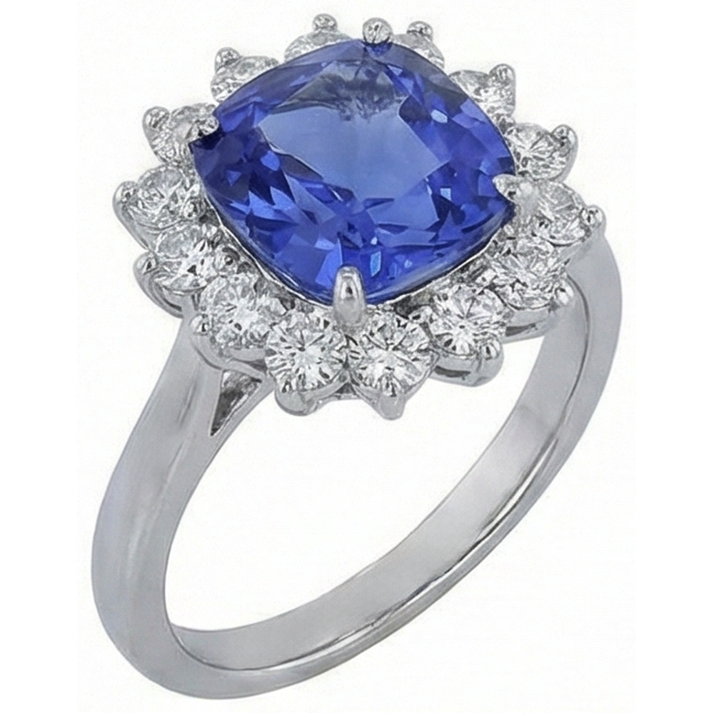 vero asscher tanzanite 3.25carati fede eternity vista di profilo