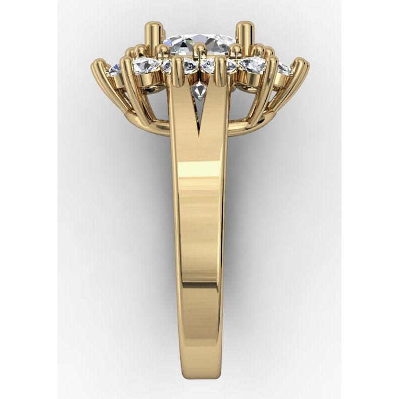 Fede Nuziale Cattedrale Incastonata Con Genuino Diamante Tondo In Oro Giallo Da 4 Ct