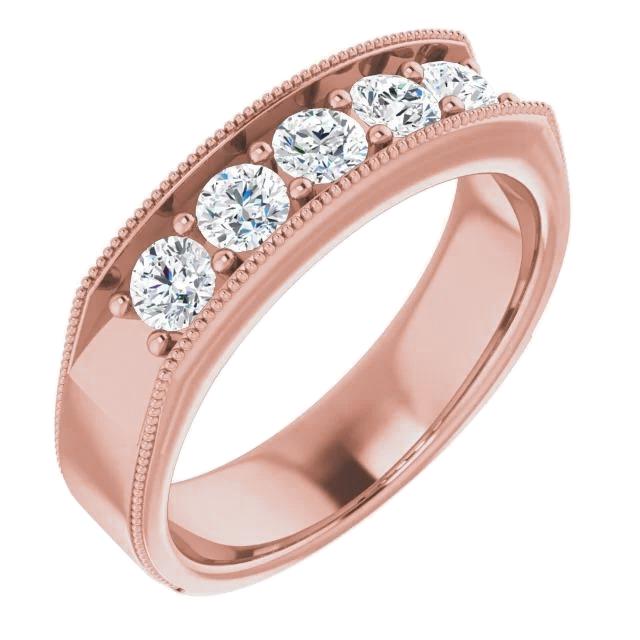 Fede Nuziale Con Naturale Diamanti Comfort Fit Gioielli In Oro Rosa Con Cinque Pietre Milgrain Da 1 Ct