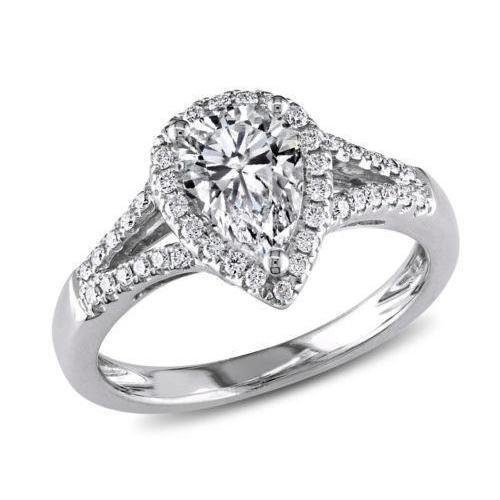 Fede Nuziale Con Pera E Genuino Diamante Rotondo Halo 1.40 Carati