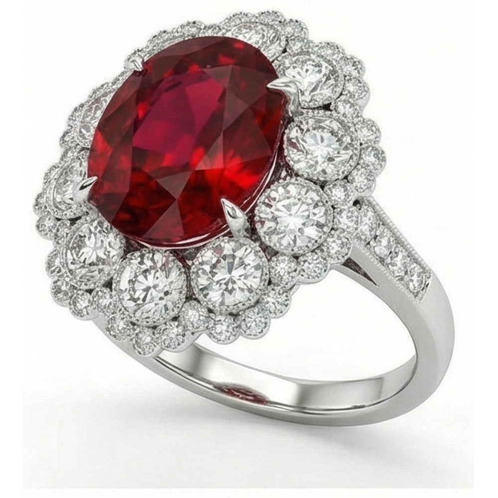 Fede Nuziale Con Rubini Naturali E Diamanti Oro Bianco 14K 4.50 Carati