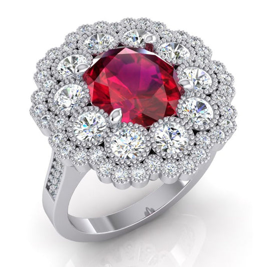 Fede Nuziale Con Rubini Naturali E Diamanti Oro Bianco 14K 4.50 Carati