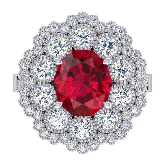 Fede Nuziale Con Rubini Naturali E Diamanti Oro Bianco 14K 4.50 Carati