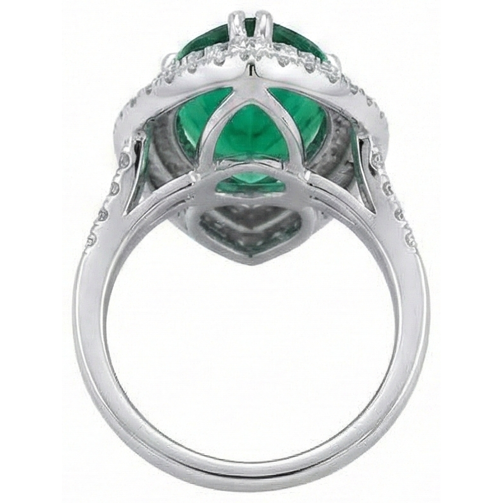 Fede Nuziale Con Verde Smeraldo Taglio Pera Con Alone E Diamante Rotondo. Oro 5.50 Ct