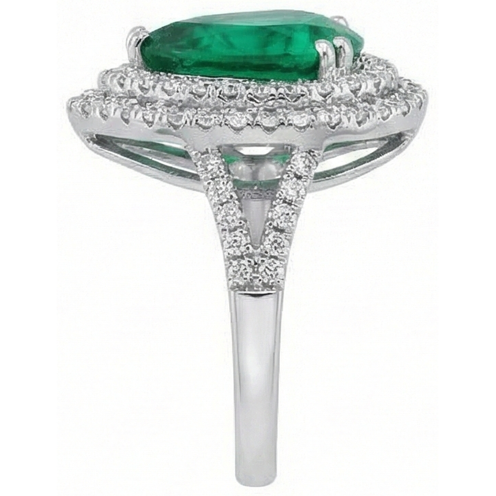 Fede Nuziale Con Verde Smeraldo Taglio Pera Con Alone E Diamante Rotondo. Oro 5.50 Ct